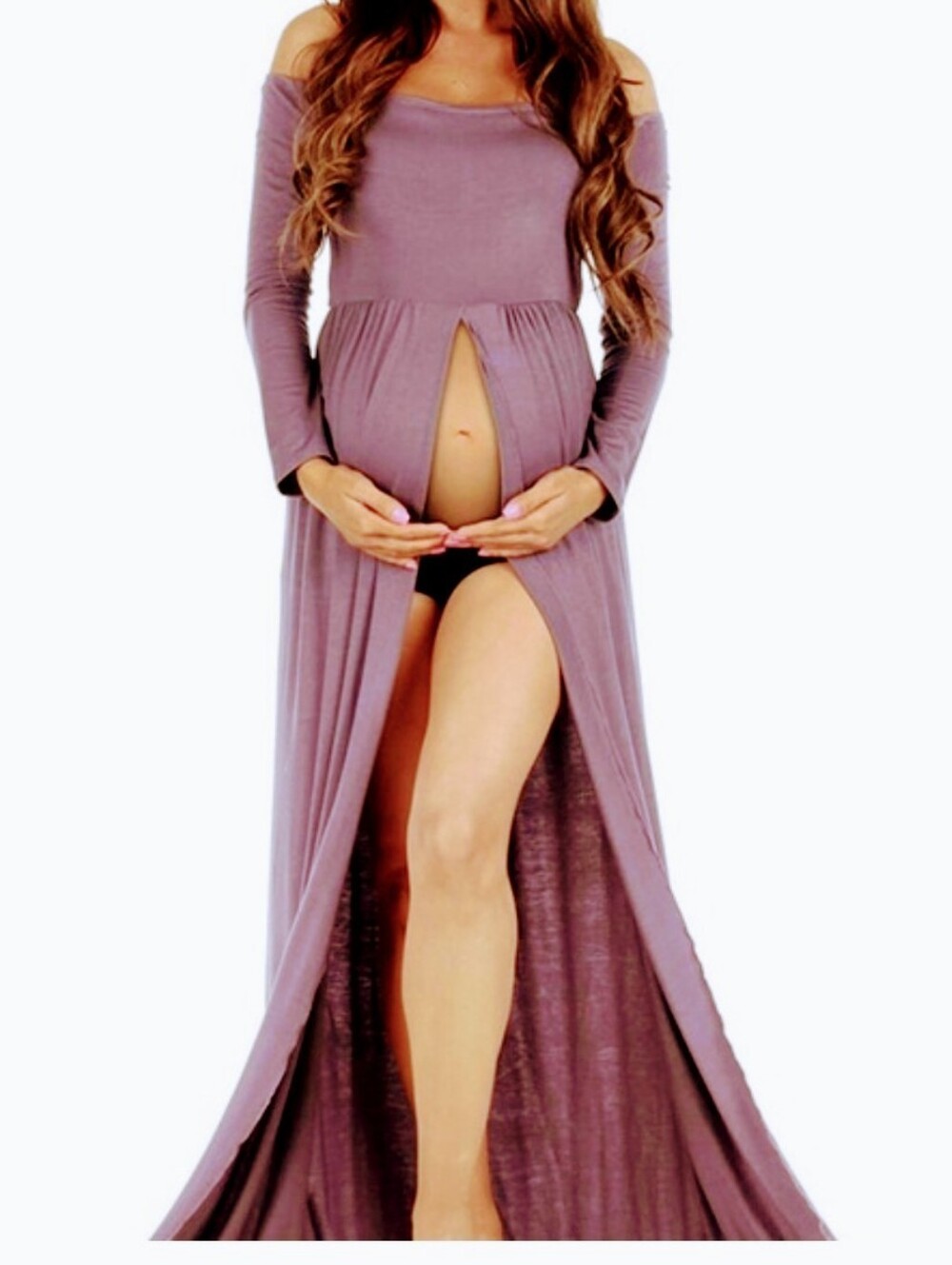 Mother Bee Maternity Split Front Photo Shoot Gown Maxi Dress NWT Medium *O